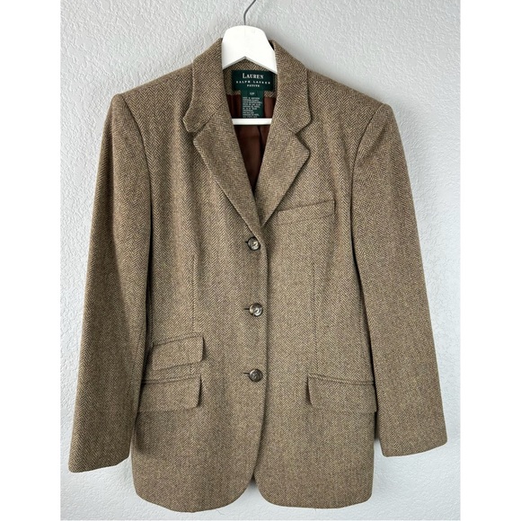 Ralph Lauren Wool Herringbone Equestrian Tailored Norfolk Jacket, size 12P RARE - Picture 6 of 12